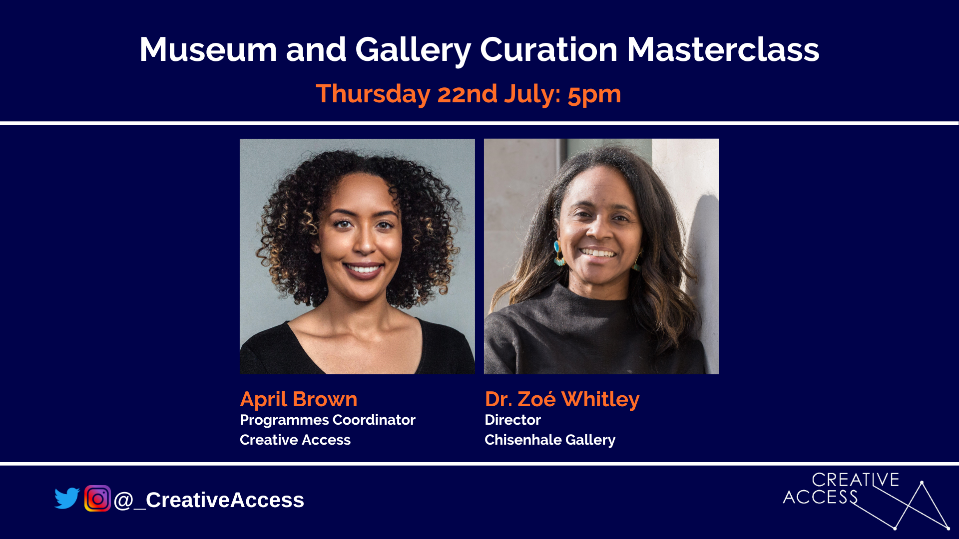 Images of two speakers for museum and gallery curation masterclass